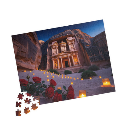 The Treasury at Petras Twilight Jigsaw Puzzle, Famous Ancient Landmark, Candlelit Lanterns Desert Roses, Mindfulness Gift for Puzzle Lover Puzzle The Puzzle Chest
