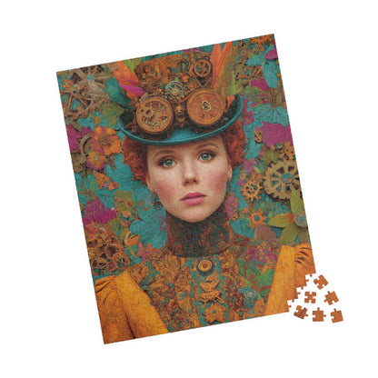 Detailed Steampunk Woman Jigsaw Puzzle – Fantasy Floral Art with Intricate Victorian Hat 520 pcs (Vertical) Puzzle The Puzzle Chest