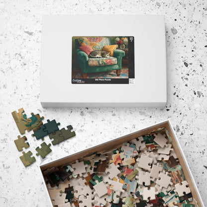 Cat and the Green Armchair – Cozy Interior Jigsaw Puzzle, Animal Theme Fauvist Cat Home Puzzle for Kitten Lover Puzzle The Puzzle Chest