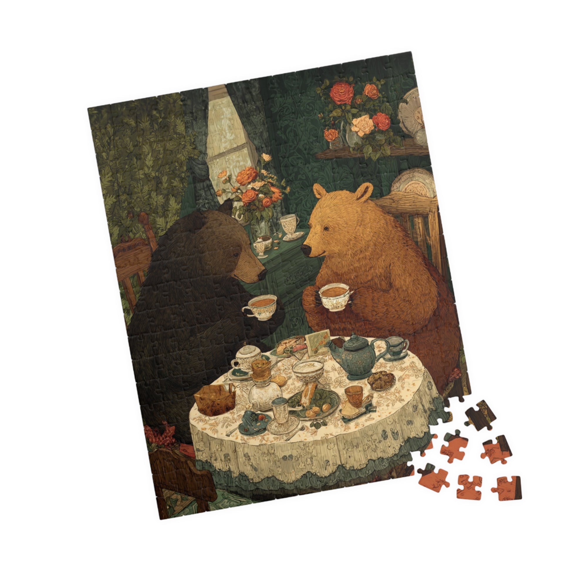 Bear Bash in Retro Style – Mid-Century Tea Party Puzzle for Vintage Lovers, Animal Themed Jigsaw Game 252 pcs (Vertical) Puzzle The Puzzle Chest