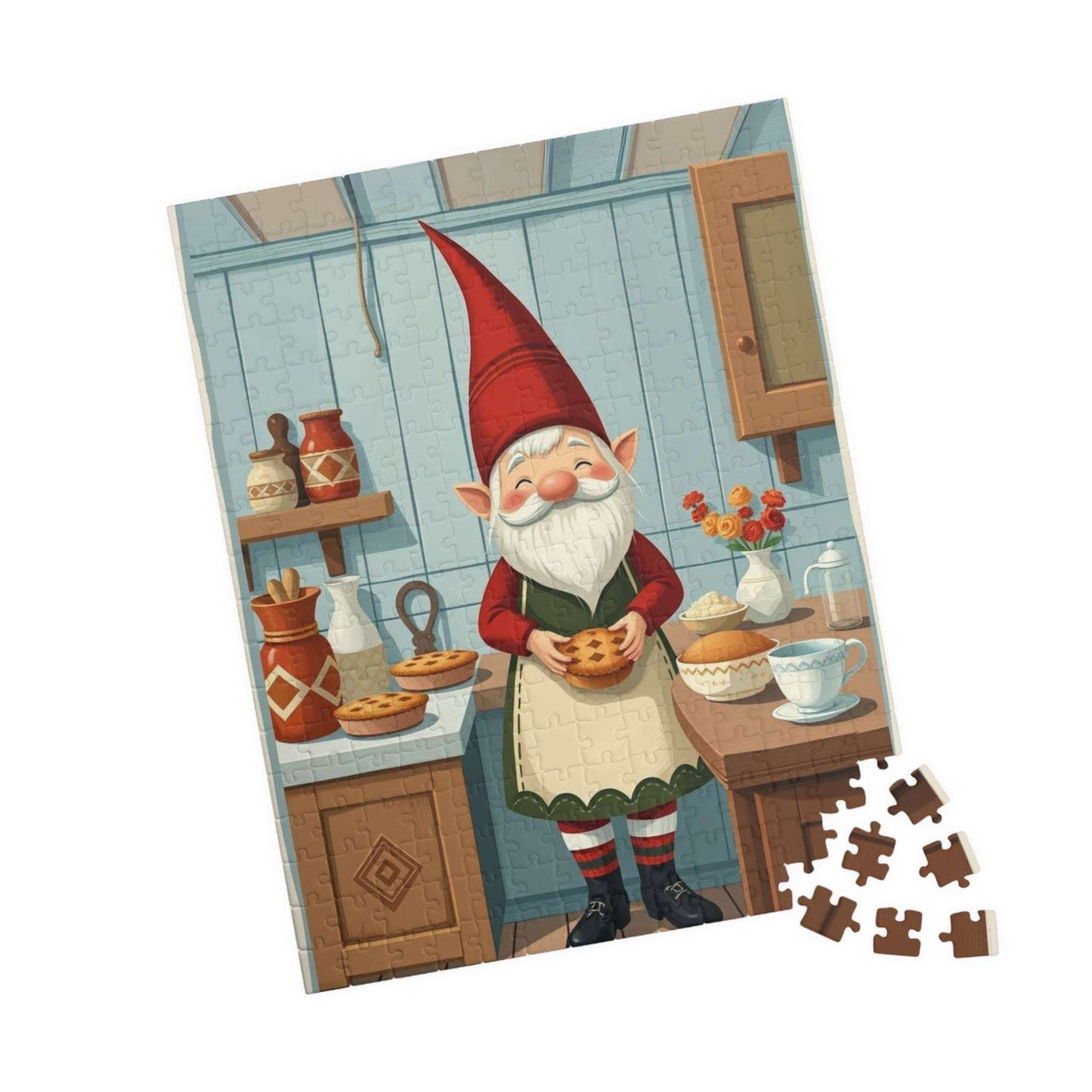 Nordic Gnome Baking Pies – Scandinavian Folk Rustic Kitchen Jigsaw Puzzle 252 pcs (Vertical) Puzzle The Puzzle Chest