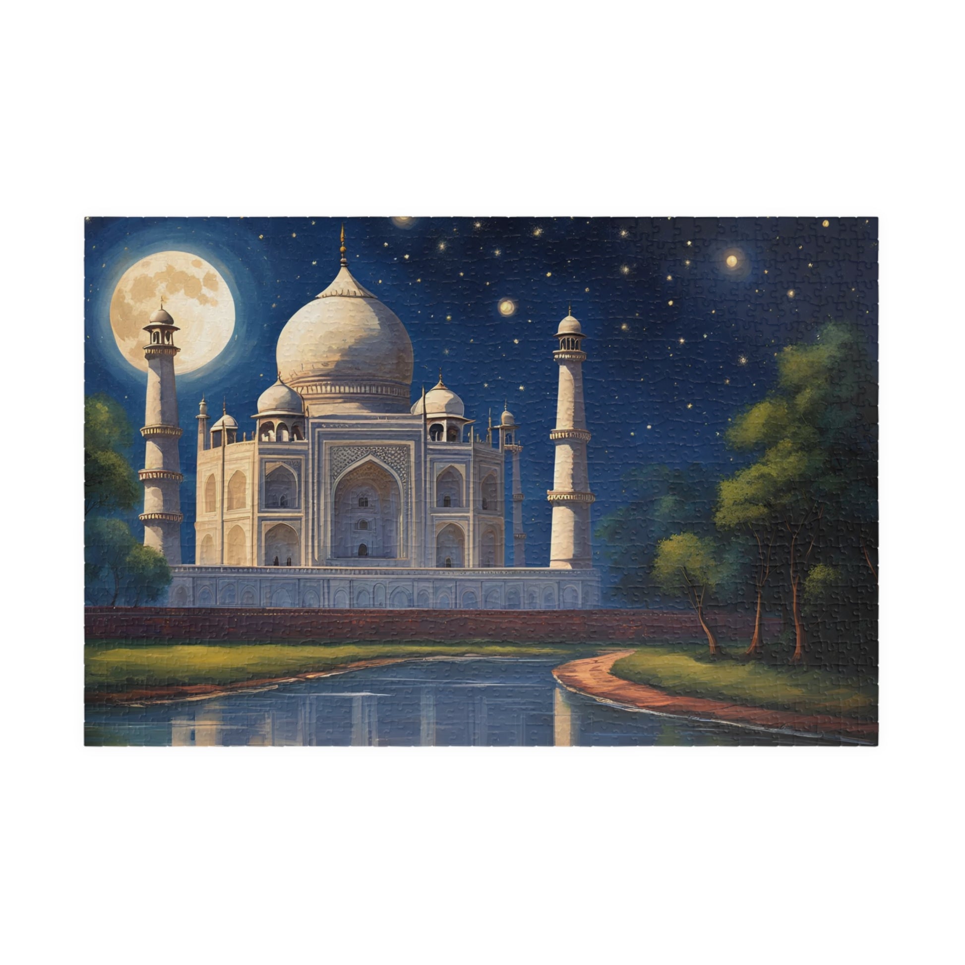 Taj Mahal Night Scene Jigsaw Puzzle, Starry Sky Iconic Landmark Tabletop Game, Family Entertainment Quiet Time Activity, Hobby Puzzle Lover 1014 pcs (Horizontal) Puzzle The Puzzle Chest