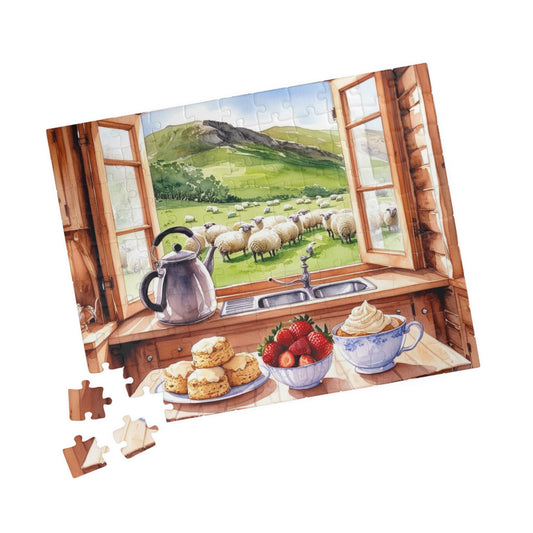 Alpine Backdrop Kitchen Puzzle (110-1014 Piece), Tea and Scones Foodie Jigsaw, Nature and Food Theme Game, Quiet Leisure Activity, Hobby 110 pcs (Horizontal) Puzzle The Puzzle Chest