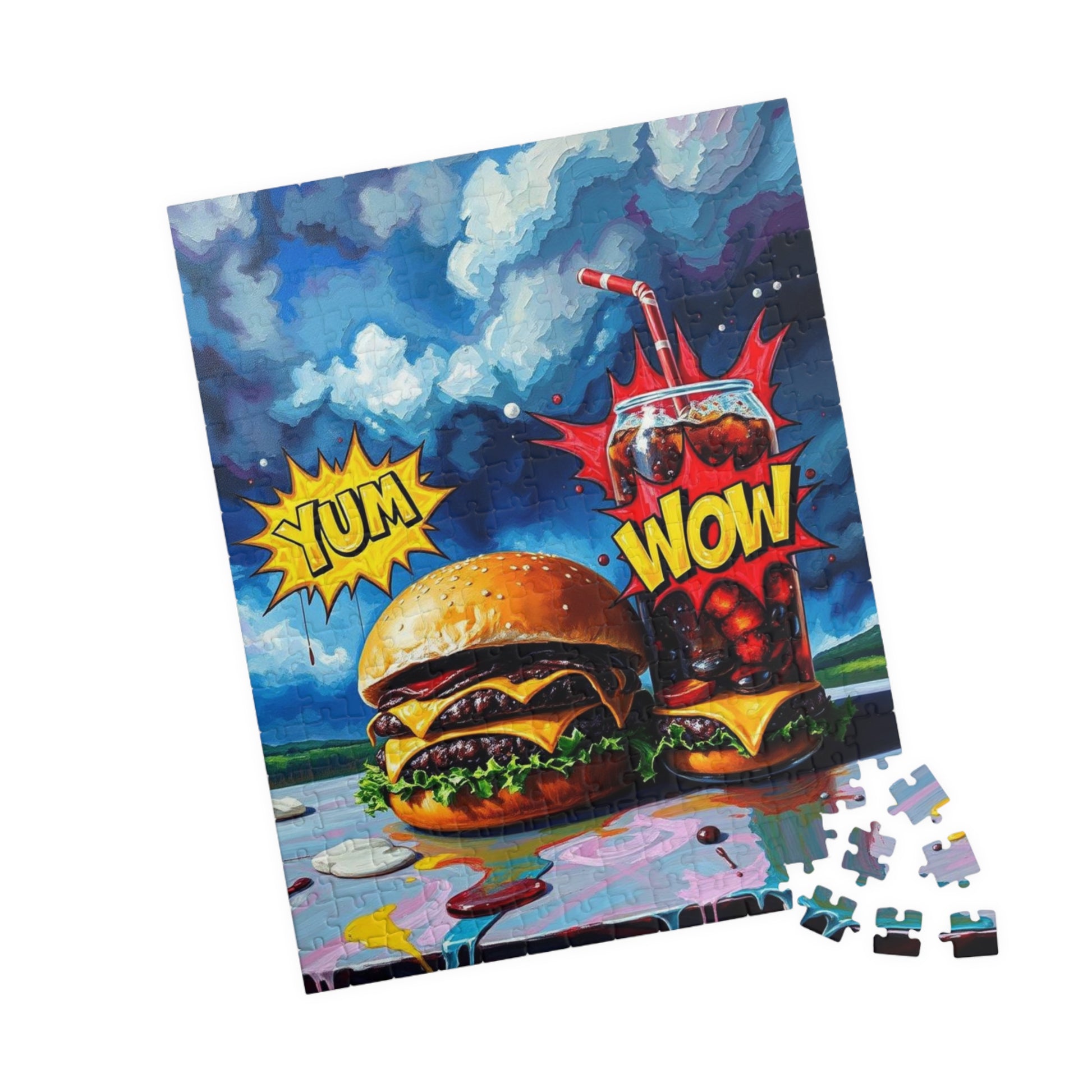 Colorful Foodie Puzzle - Yum Wow Burger and Drink Pop Art Jigsaw Puzzle for Adults, Fun Gift for Food Lovers, Game Night, Family Activity Puzzle The Puzzle Chest