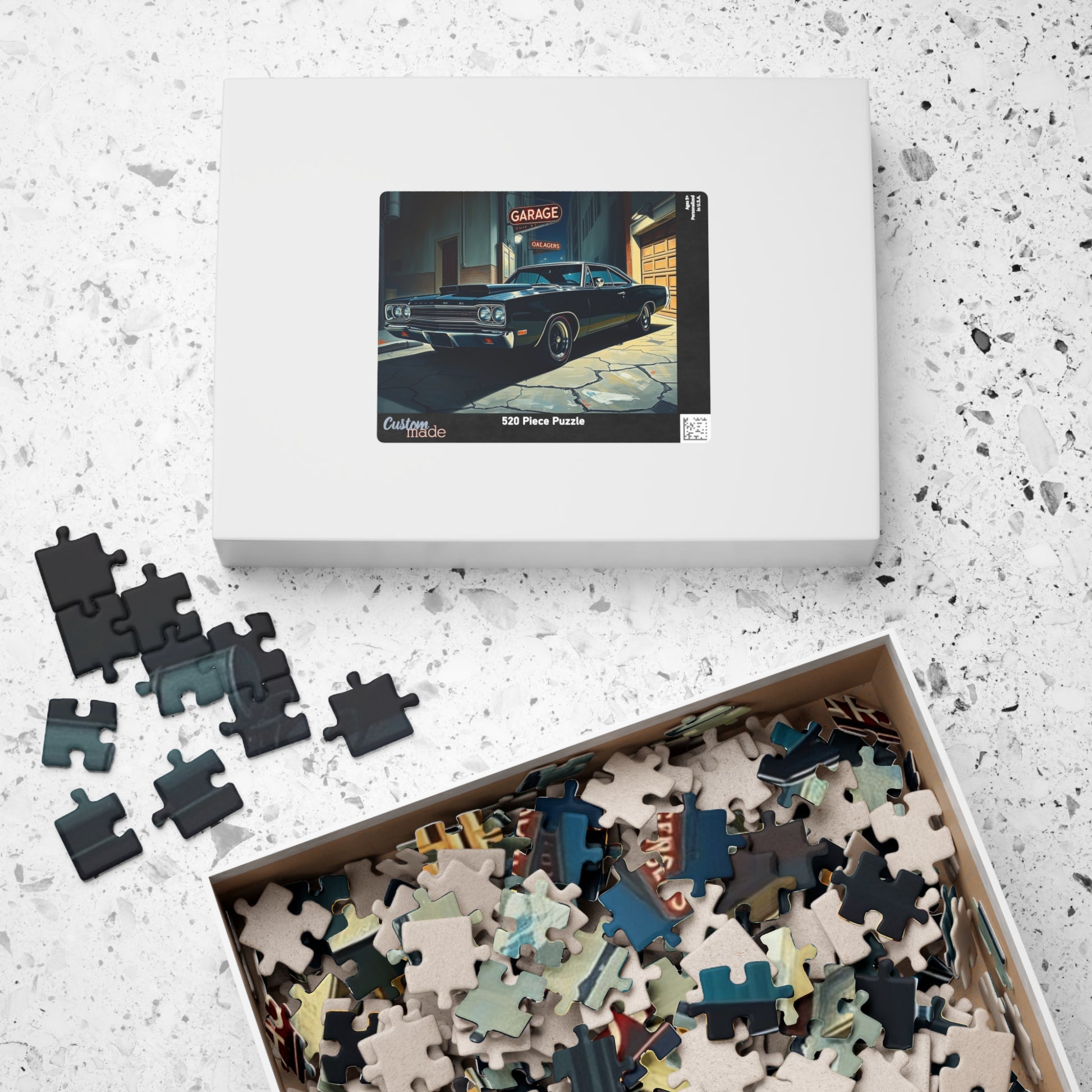 Vintage Muscle Car Jigsaw Puzzle, Classic Black 1968 Dodge Super Bee, Retro Vehicle Dramatic Urban Night Scene, Puzzle Lover Gift for Him Puzzle The Puzzle Chest