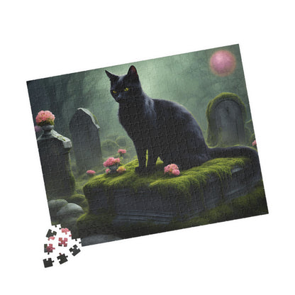 Gothic Cat Puzzle (110-1014 Piece), Black Kitten on Tombstone, Eerie Graveyard Jigsaw Game, Halloween Activity, Gift for Animal Cat Lovers Puzzle The Puzzle Chest