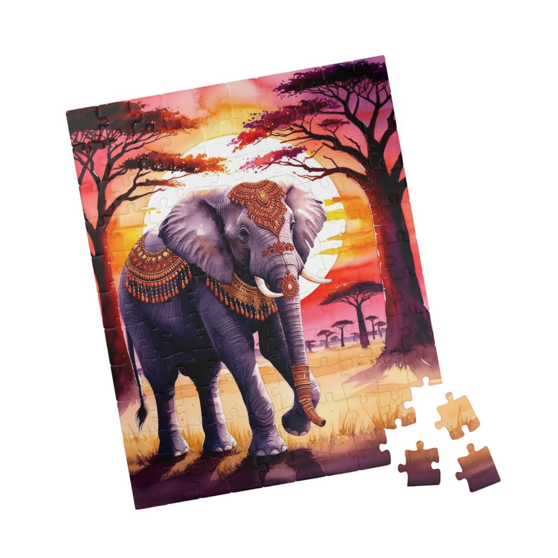 Puzzle, Sacred Elephant Golden Jewelry Henna Patterns, 110 252 520 1014 Piece, Jigsaw Game, Meditation Activity, Wildlife Gift, Elephant Puzzle The Puzzle Chest