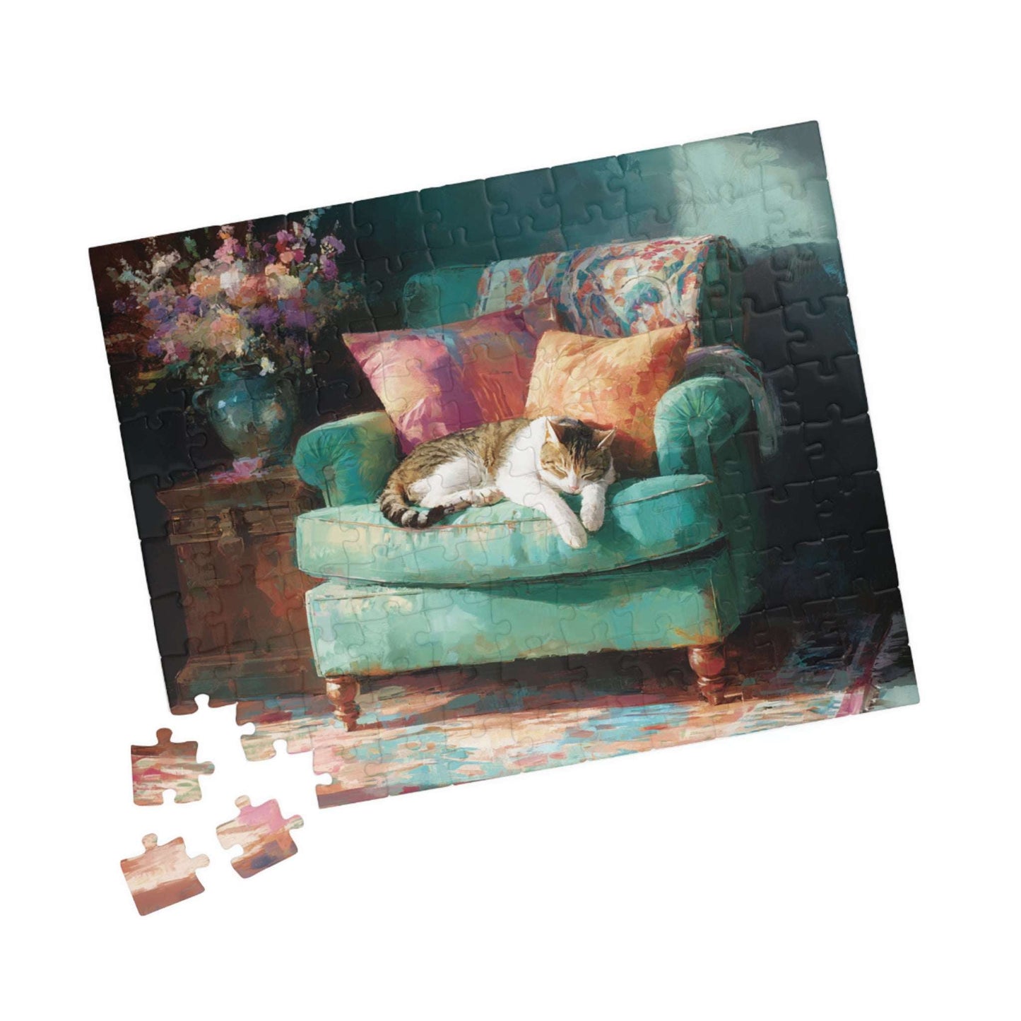 Sleeping Cat on Armchair Jigsaw Puzzle  | Animal Themed Jigsaw Game