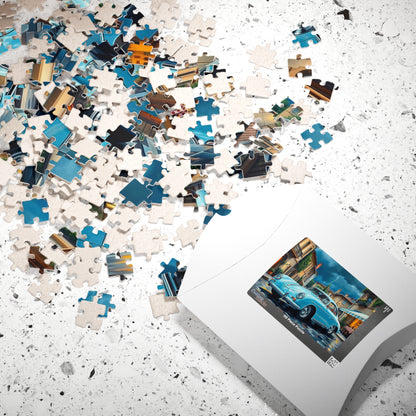 Classic Car Puzzle - Pastel Blue 1955 Vintage Vehicle Jigsaw Game Puzzle The Puzzle Chest