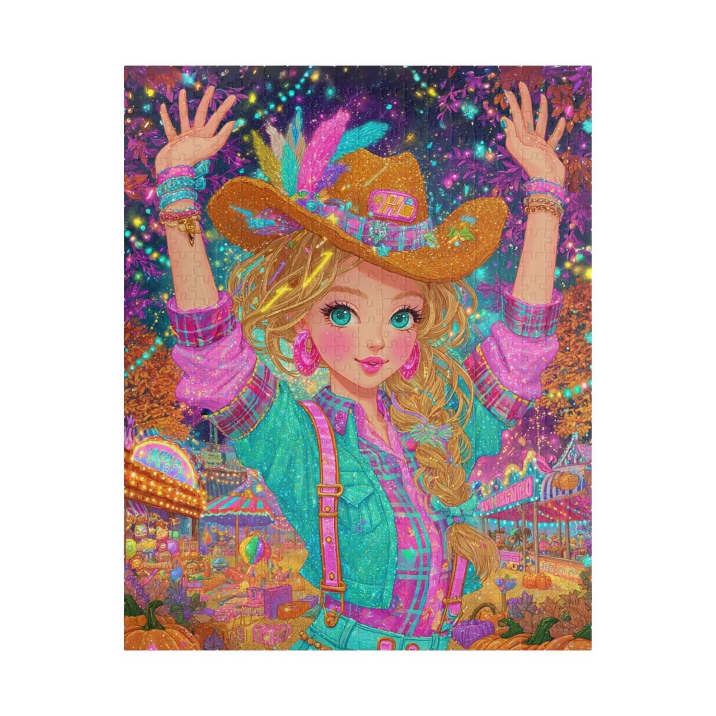 Confetti Skies & Cowgirl Vibes Jigsaw Puzzle, 1980s Neon Cowgirl Game for Family Gatherings, Solo Hobby, Gift for Puzzle Lover Puzzle The Puzzle Chest