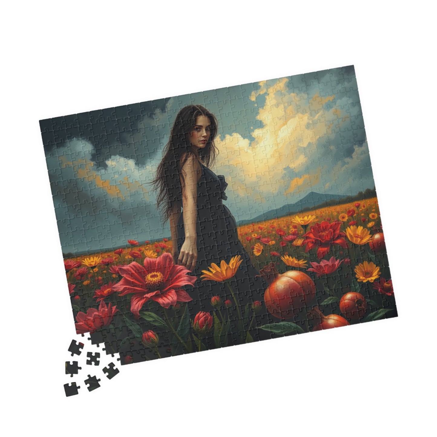 Gothic Floral Jigsaw Puzzle, Lone Figure in Flower Field Dark Fantasy Art Puzzle for Adult, Indoor Leisure Activity, Gift for Family Friends Puzzle The Puzzle Chest