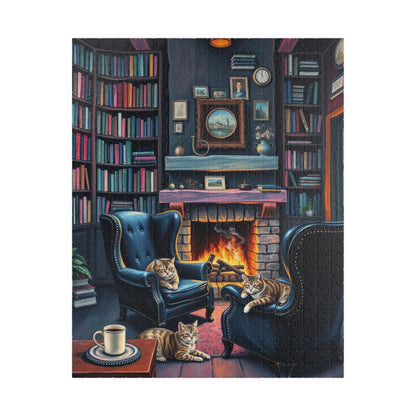 Cozy Cat-Themed Reading Room Puzzle - Home Library Jigsaw Game Perfect for Cat Lovers, Family Fun, Bookish Gift Idea, Quiet Leisure Activity