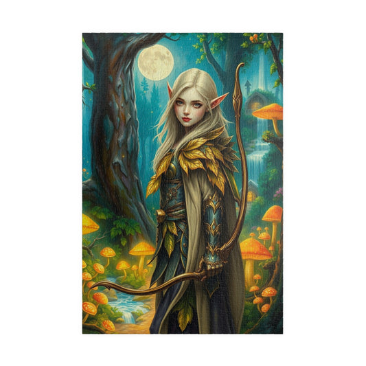 Elf Warrior Enchanted Forest Puzzle, Mystical Scene Glowing Mushrooms Moonlit Waterfalls, Fantasy Art Lover, Best Gift for Puzzle Enthusiast 1014 pcs (Vertical) Puzzle The Puzzle Chest