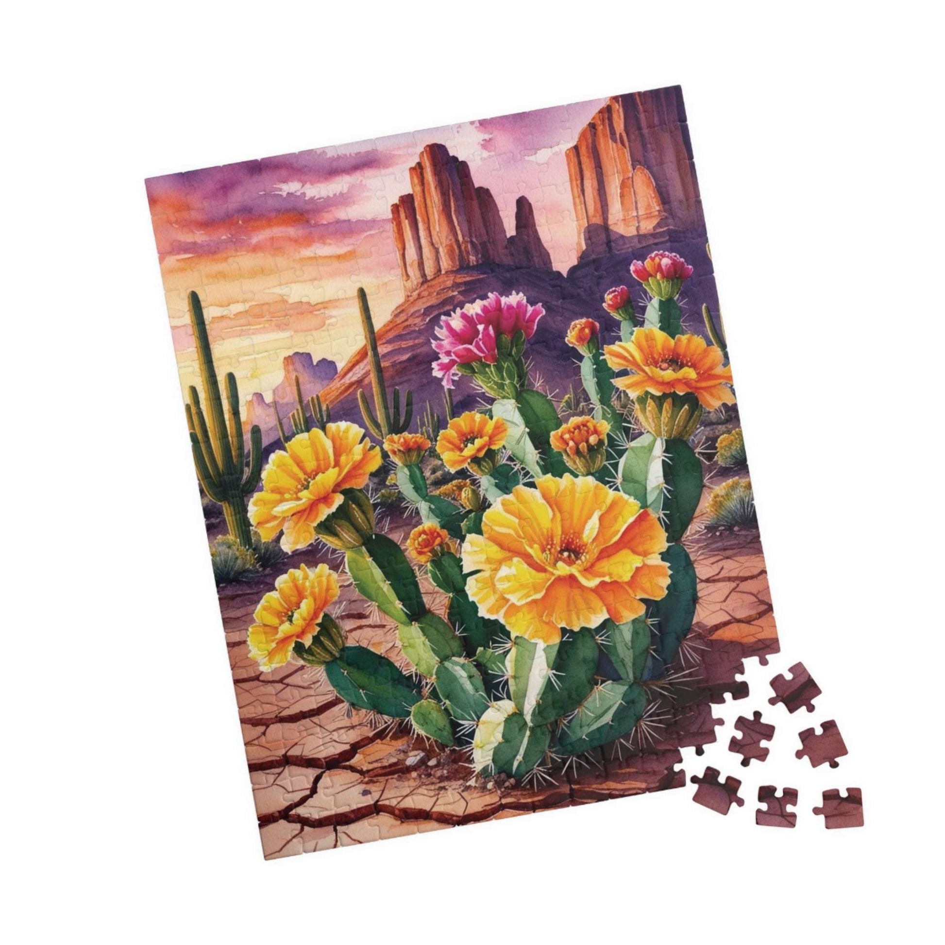 Desert Wildflower Puzzle, Marigolds and Cactus Blooms Landscape Jigsaw Game Puzzle The Puzzle Chest