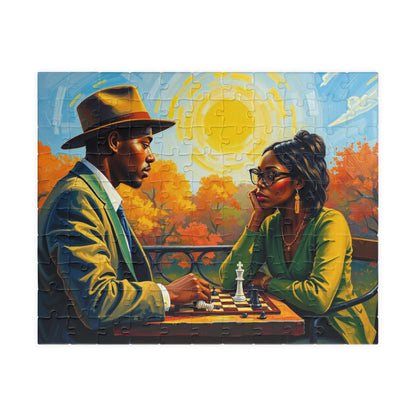 Black Art Jigsaw Puzzle - Black Couple Playing Chess, Afrocentric Gift for Friends, Brain Teaser, Fun Family Game Night 110 pcs (Horizontal) Puzzle The Puzzle Chest