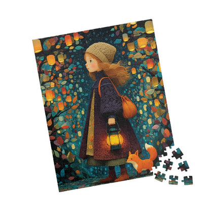 Lantern Path Jigsaw Puzzle – Whimsical Fall Puzzle for Adults, Girl with Fox and Pumpkin Lanterns 252 pcs (Vertical) Puzzle The Puzzle Chest