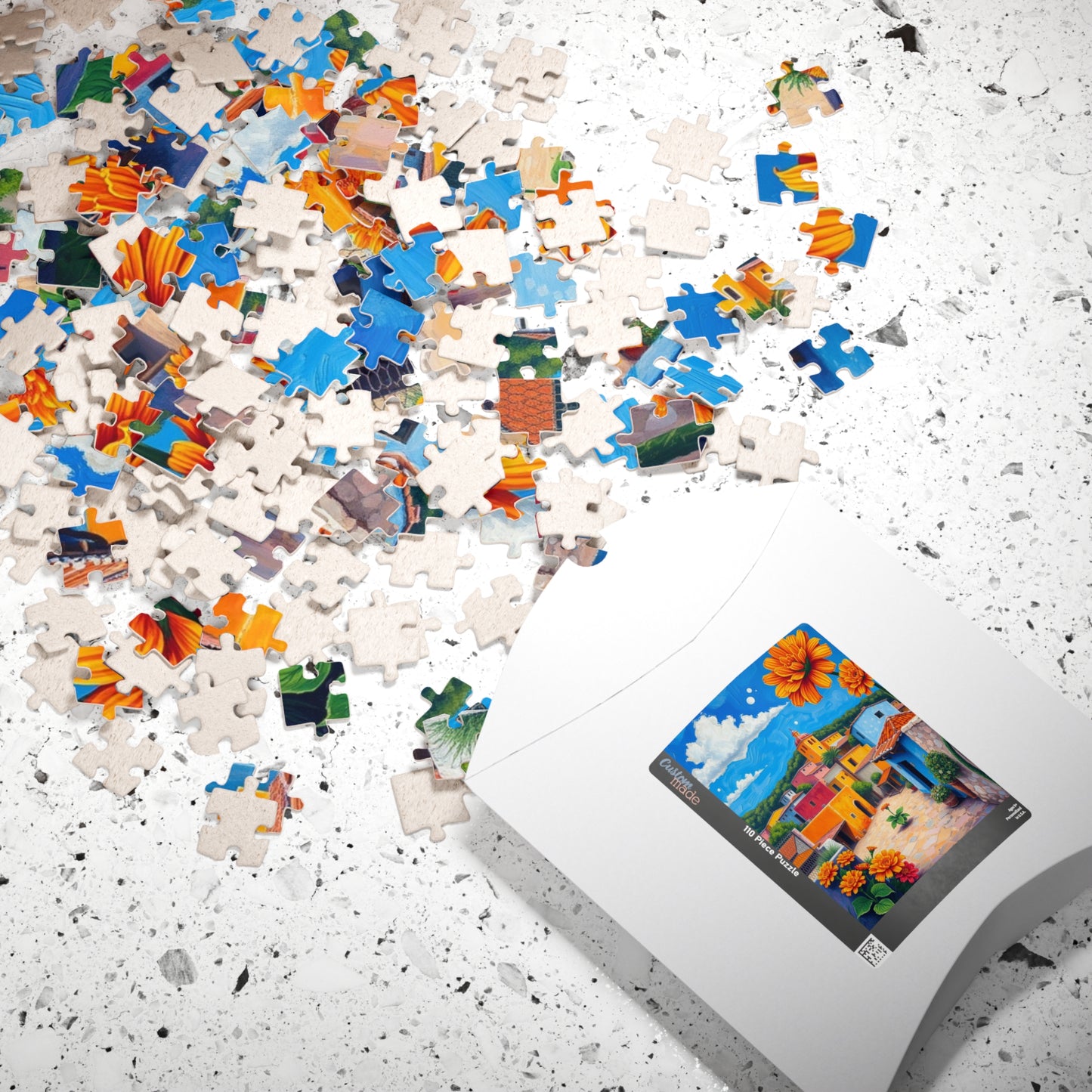 Mexican Village Jigsaw Puzzle, 110 252 520 1014 Pieces, Colorful Houses Milagros Marigolds Blue Sky, Gift for Puzzle Enthusiasts, Mindful Puzzle The Puzzle Chest