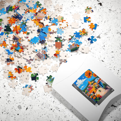 Mexican Village Jigsaw Puzzle, 110 252 520 1014 Pieces, Colorful Houses Milagros Marigolds Blue Sky, Gift for Puzzle Enthusiasts, Mindful Puzzle The Puzzle Chest