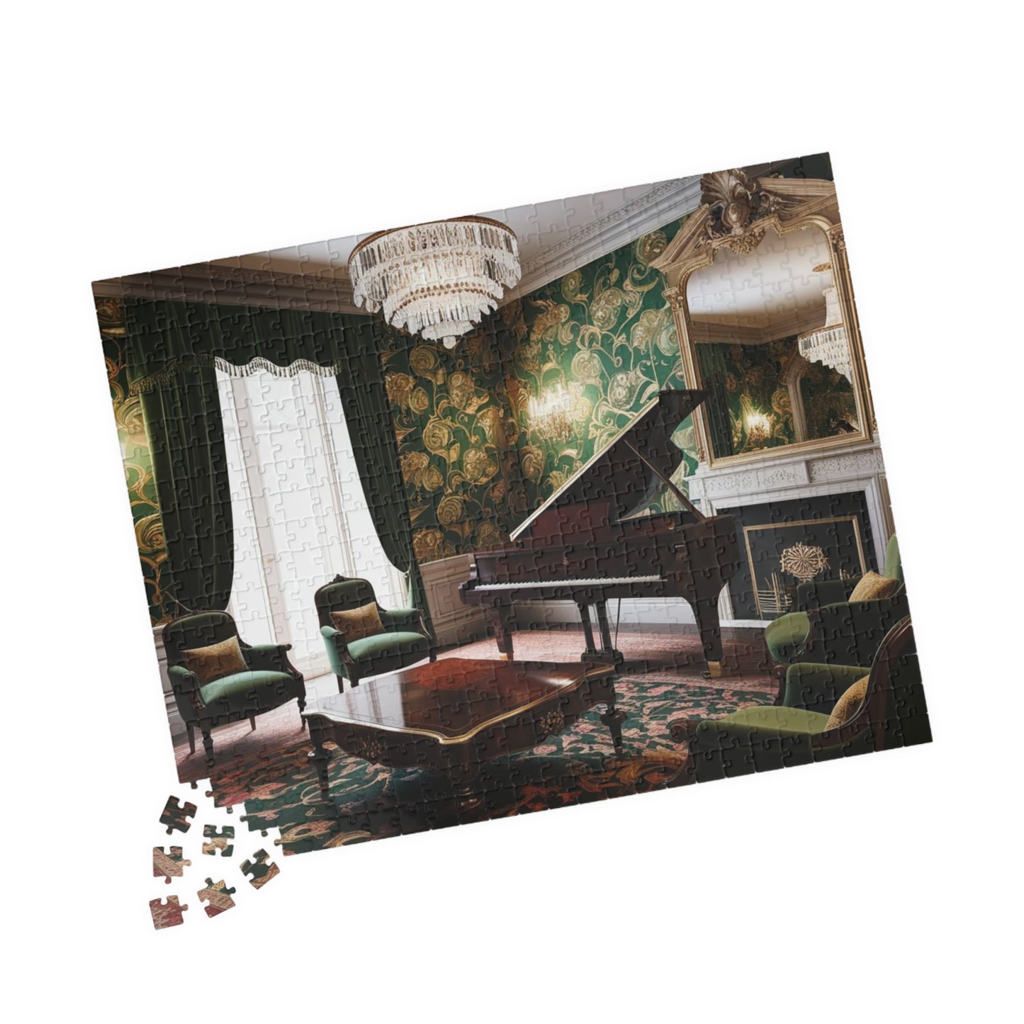Elegant Vintage Parlor Room Puzzle | 110, 252, 520, 1014-piece Piano Design Jigsaw Game | Art Lover Gift, Family Night Cozy Evening Activity Puzzle The Puzzle Chest