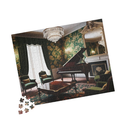 Elegant Vintage Parlor Room Puzzle | 110, 252, 520, 1014-piece Piano Design Jigsaw Game | Art Lover Gift, Family Night Cozy Evening Activity Puzzle The Puzzle Chest