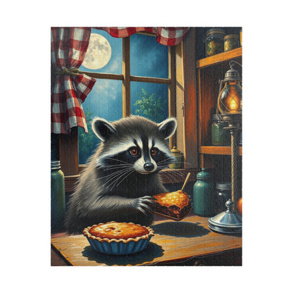 Charming Raccoon Puzzle - 110 to 1014 Pieces, Animal Stealing Pie, Cozy Home Décor, Family Fun, Gift for Nature Lovers, Indoor Activity 520 pcs (Vertical) Puzzle The Puzzle Chest