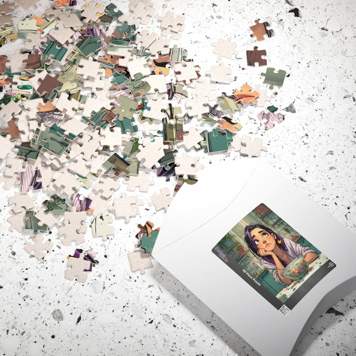 Funny Breakfast Cartoon Puzzle - Watercolor Jigsaw Game, Girl with Spill in Kitchen, Thoughtful Moments Puzzle The Puzzle Chest