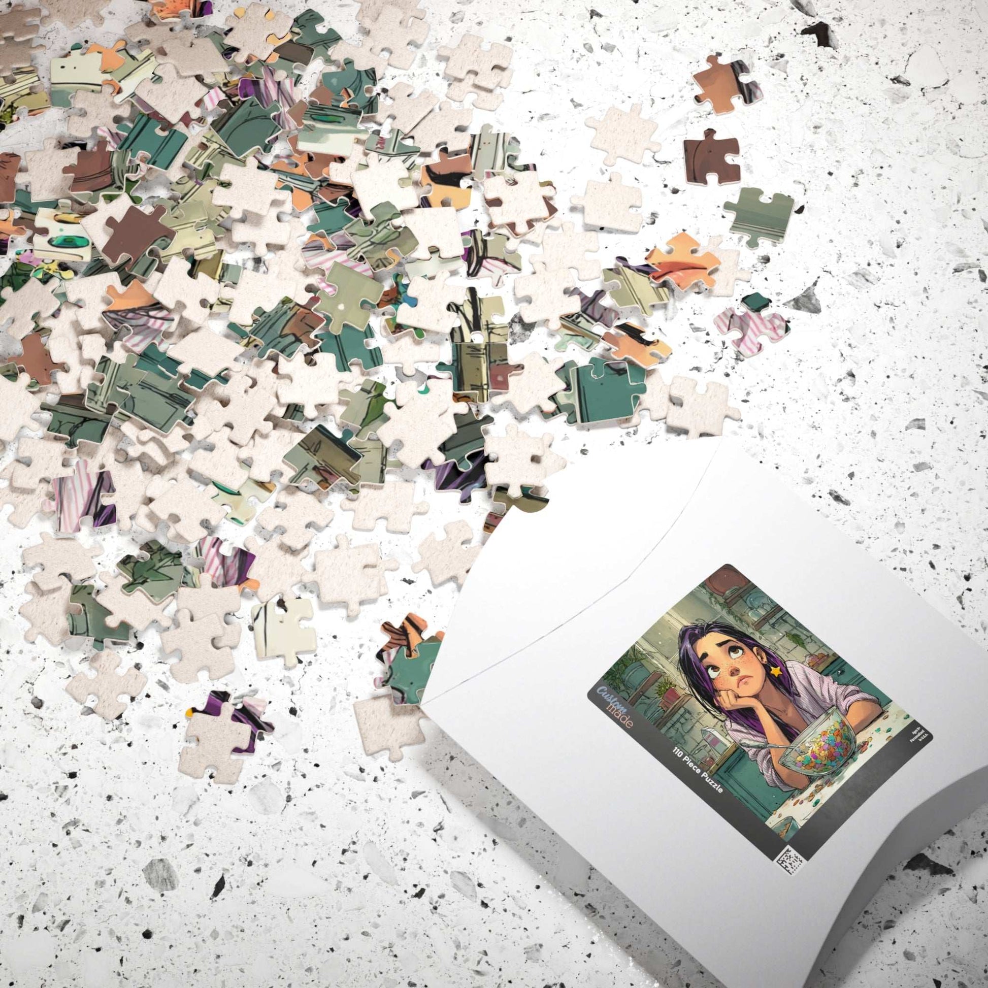 Funny Breakfast Cartoon Puzzle - Watercolor Jigsaw Game, Girl with Spill in Kitchen, Thoughtful Moments Puzzle The Puzzle Chest