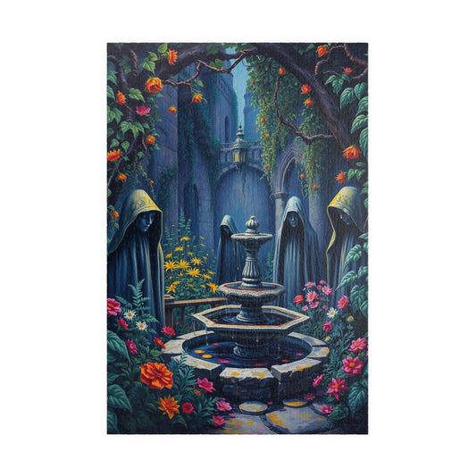 Haunting Gothic Garden Puzzle (110, 252, 520, 1014-piece), Bioluminescent Flowers Stone Statues, Mysterious Tabletop Jigsaw Game, Giftable 1014 pcs (Vertical) Puzzle The Puzzle Chest