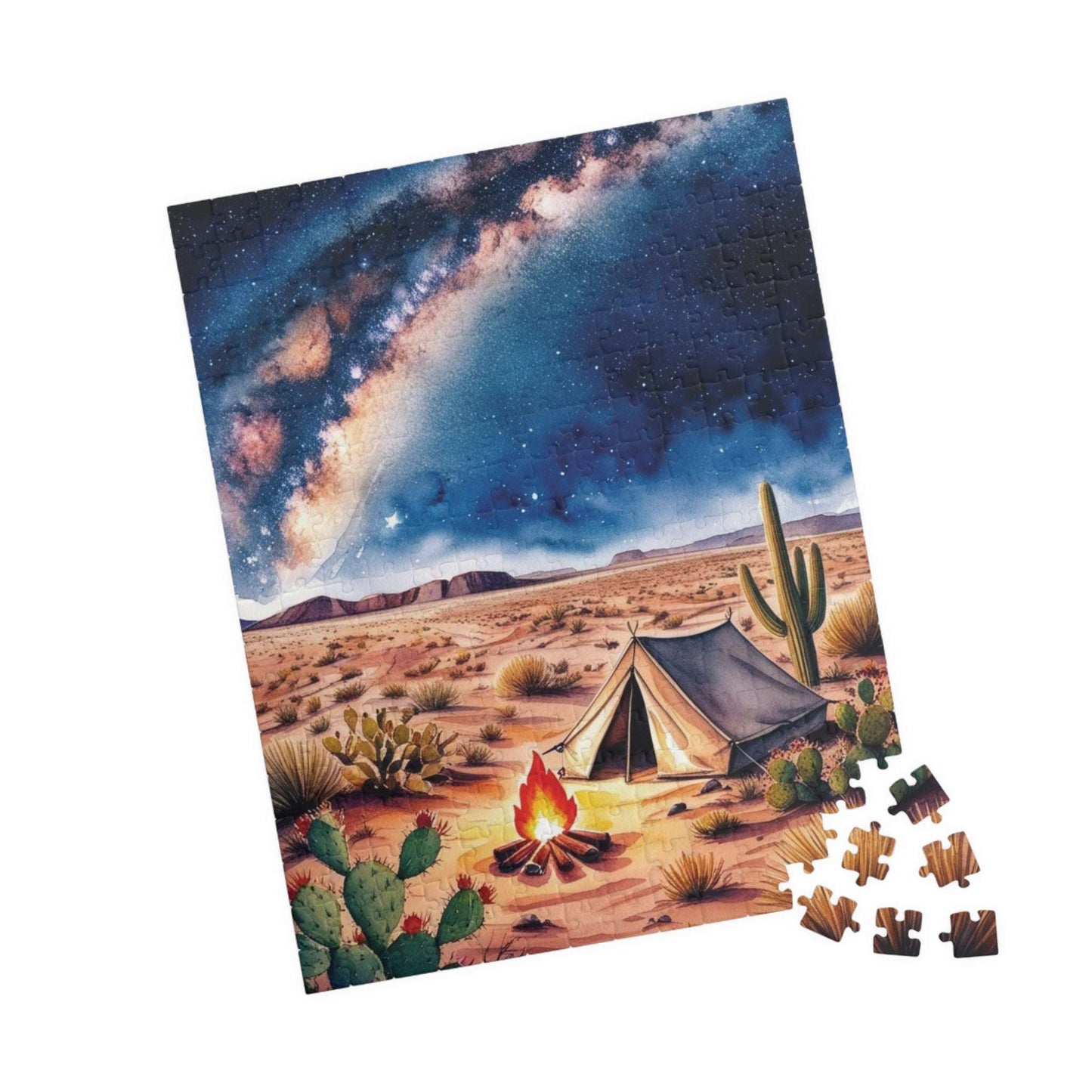 Vast Desert Landscape Jigsaw Puzzle, Milky Way Campfire, and Tent Under the Stars, Peaceful Desert Night Scene Game for Adult Puzzle Lover Puzzle The Puzzle Chest