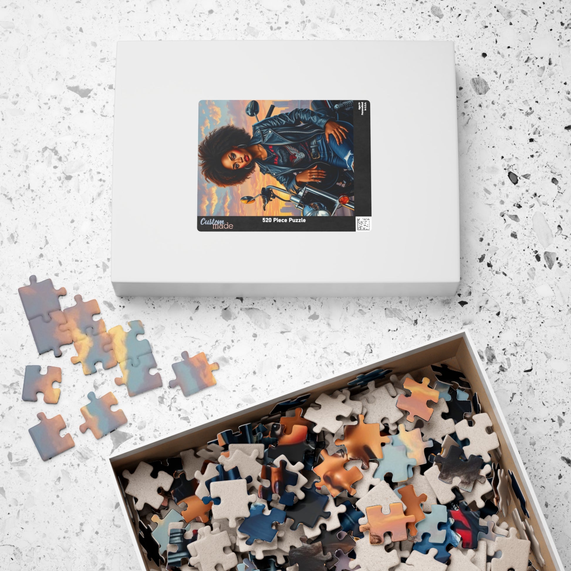 Motorcycle Chic Puzzle - 110, 252, 520, 1014-Piece African American Woman, Perfect Gift for Bikers, Adventurers, and Puzzle Enthusiasts Puzzle The Puzzle Chest
