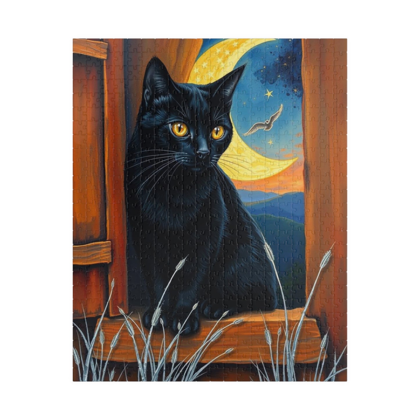 Sanctuary Window Watcher Puzzle - Mystical Cat Jigsaw Game Night Sky Theme, 110, 252, 520, 1014-piece Cat Lover Gift, Puzzle Enthusiast