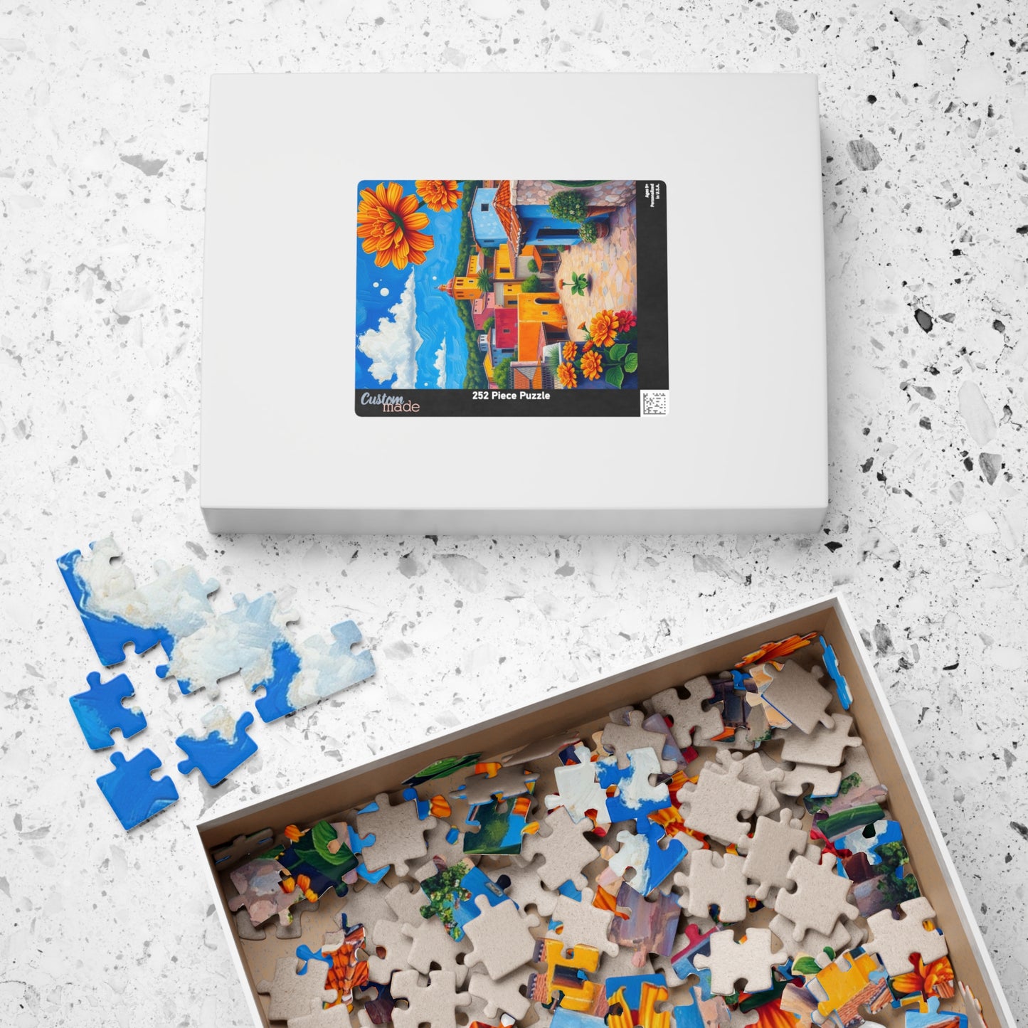 Mexican Village Jigsaw Puzzle, 110 252 520 1014 Pieces, Colorful Houses Milagros Marigolds Blue Sky, Gift for Puzzle Enthusiasts, Mindful Puzzle The Puzzle Chest