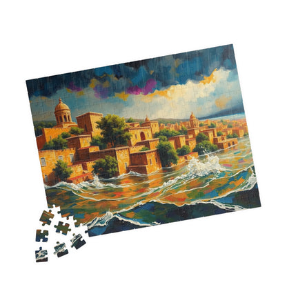Great Biblical Flood Jigsaw Puzzle, Faith-Based Towering Waves and Rising Water Scene Tabletop Game for Adult Christians, Mindfulness Gift