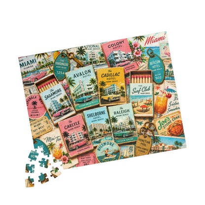 Vintage Miami Matchbook Puzzle | Art Deco Beach Memorabilia Jigsaw | Florida Coastal Tropical Travel Nostalgia