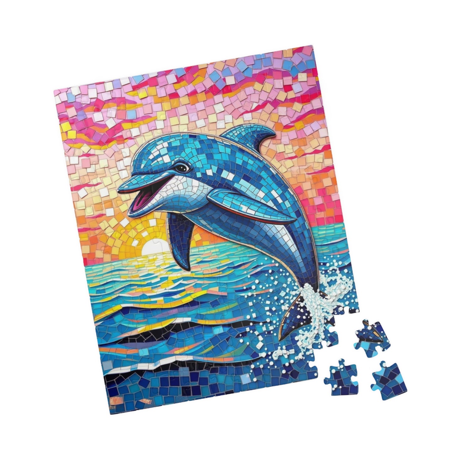 Iridescent Dolphin Mosaic Puzzle, Colorful Artistic Ocean Sunset Jigsaw Game for Adults, Ideal Gift for Sea Animal and Ocean Lover Puzzle The Puzzle Chest