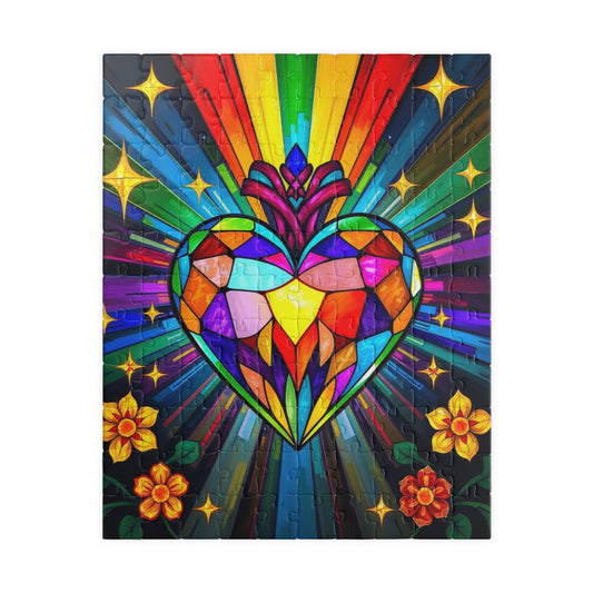 Spectrum Heart Puzzle for Adults, Stained Glass Style Art Jigsaw, Mindfulness Activity, Gift for Her, Family Game Night, Pride Rainbow Decor