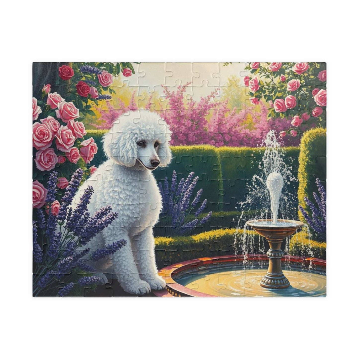 Charming Dog Jigsaw Puzzle, Flower Garden Poodle, Friend Gift for Pet Lover, Home Entertainment, Family Activity or Solo Fun 110 pcs (Horizontal) Puzzle The Puzzle Chest