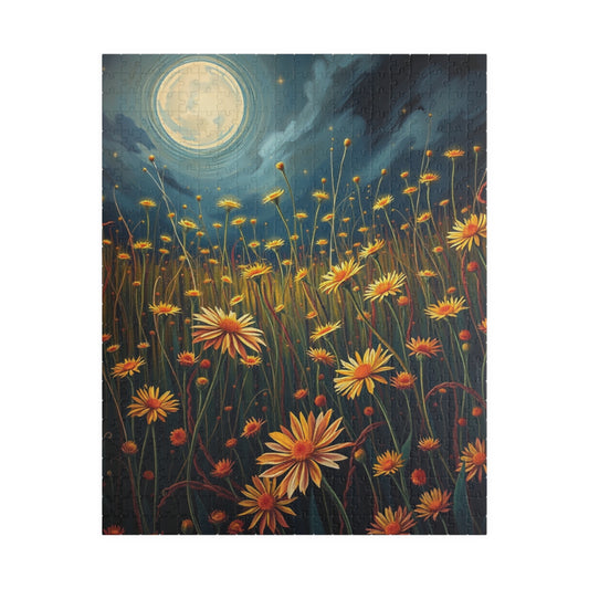 Eerie Wildflower Meadow Puzzle, Creepy Flowers Under a Full Moon, Nature-Inspired Floral Theme Dark Fantasy Jigsaw Game, Puzzle Lovers Gift 520 pcs (Vertical) Puzzle The Puzzle Chest