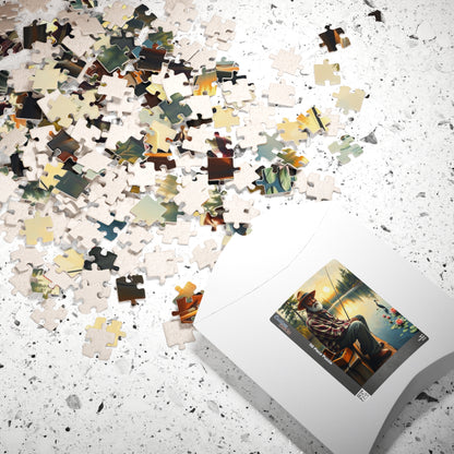 Fishing Scene Jigsaw Puzzle - African American Man, Nature Lover Afrocentric Black Art Gift, Creative Hobby, Family Fun, Father's Day Puzzle The Puzzle Chest