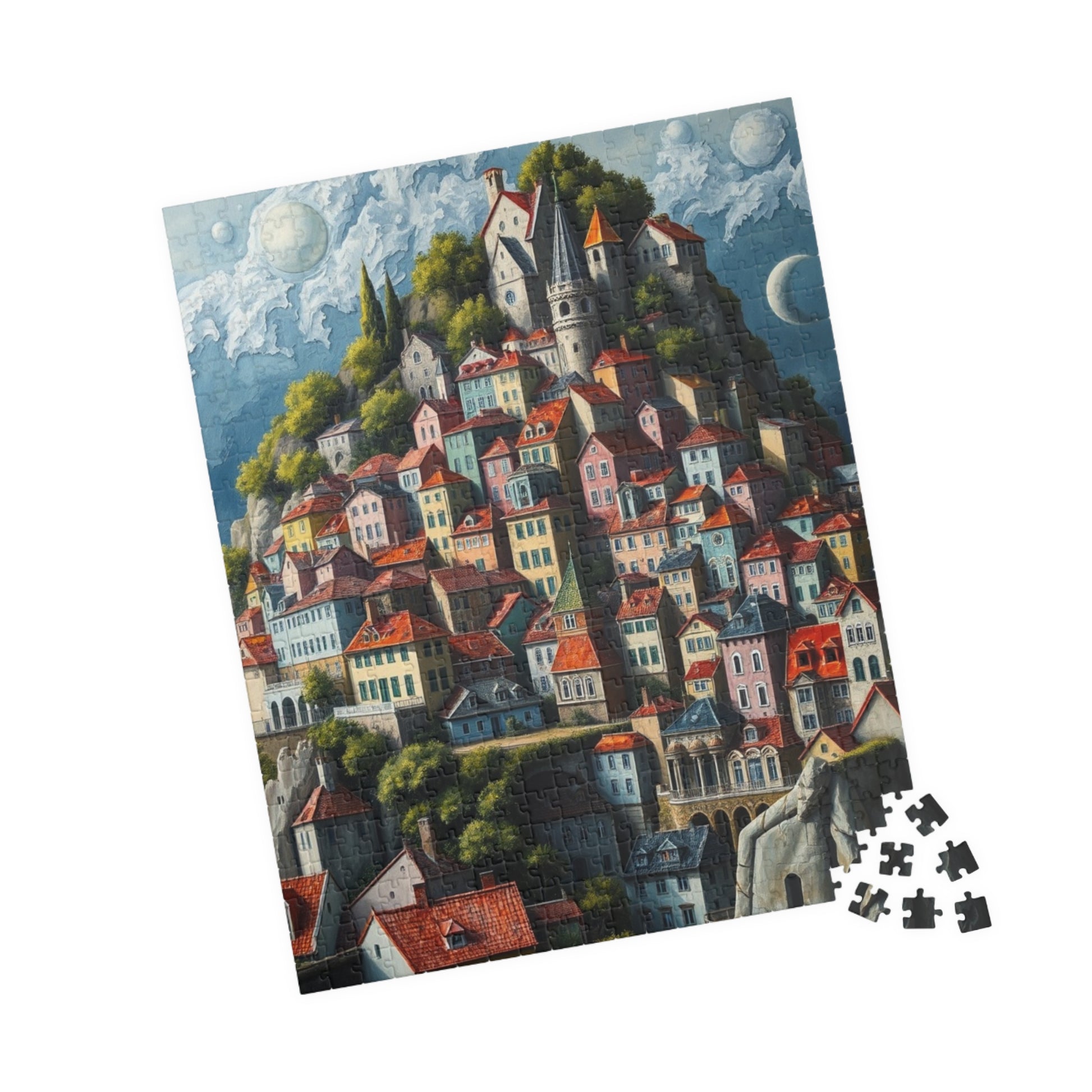 Whimsical Stacked Houses Puzzle, Hilltop Village Jigsaw Game for Adults, Ideal for Family Game Nights, Mental Exercise, Friend Gift for Puzzle Fan The Puzzle Chest