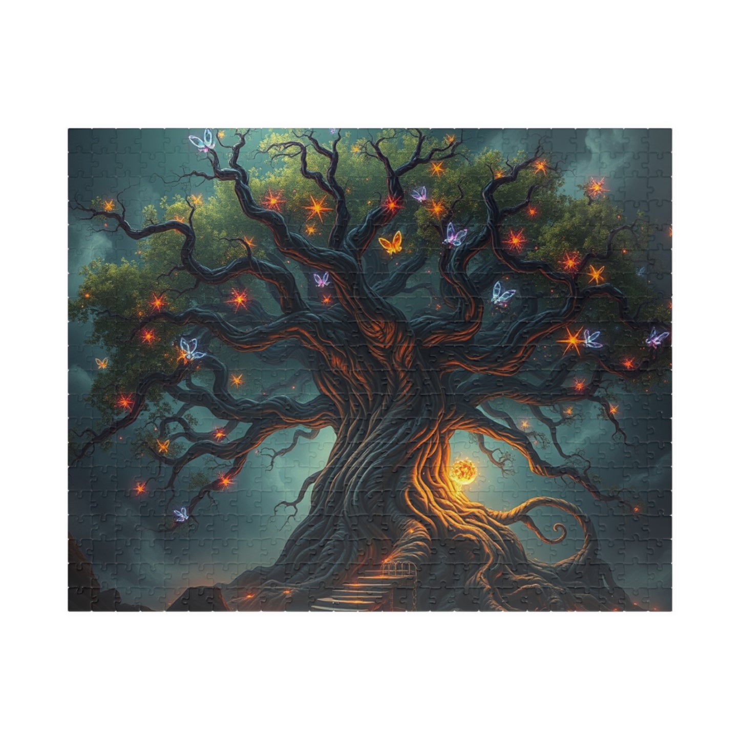 Gothic Jigsaw Puzzle, Ancient Tree with Neon Vines, Fantasy Dark Art Puzzle for Adult, Gift for Puzzle Lover Art Enthusiast Present, Unique 520 pcs (Horizontal) Puzzle The Puzzle Chest