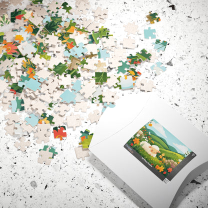 Sleeping Lamb Meadow Puzzle | Cute Sheep Jigsaw Puzzle, Spring Floral Scene Puzzle The Puzzle Chest