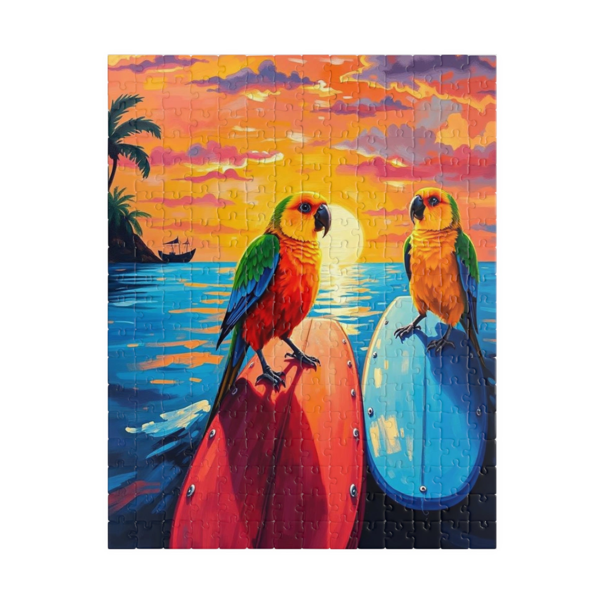 Surfside Flock Jigsaw Puzzle - Tropical Birds on the Waves, Parrots Puzzle, Gift for Animal Puzzle Lover, Family Game Night, Beach Decor 252 pcs (Vertical) Puzzle The Puzzle Chest
