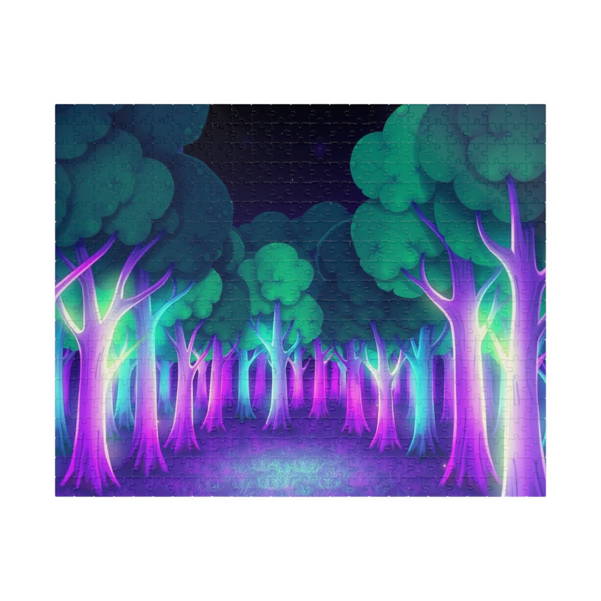 Abstract Forest Landscape Jigsaw Puzzle, Glowing Purple Green Neon Trees, Fantasy Art Puzzle Lover, Quiet Time Leisurely Activity, Fun Hobby 520 pcs (Horizontal) Puzzle The Puzzle Chest