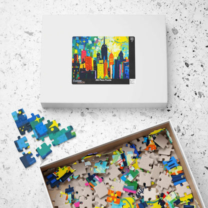 Skyscraper Splendor Jigsaw Puzzle - Vibrant Urban Glow Cityscape Puzzle for Adults