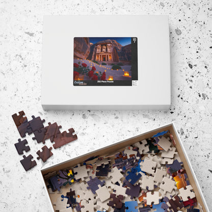 The Treasury at Petras Twilight Jigsaw Puzzle, Famous Ancient Landmark, Candlelit Lanterns Desert Roses, Mindfulness Gift for Puzzle Lover Puzzle The Puzzle Chest