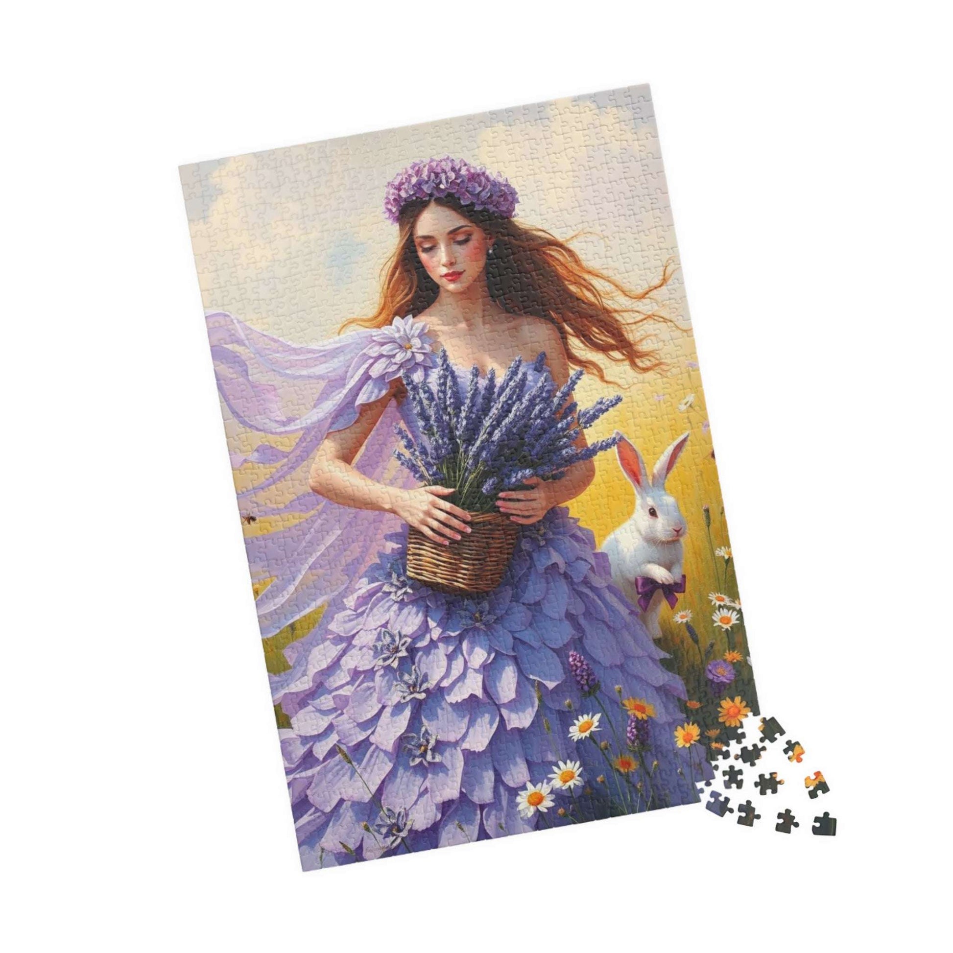 Lady of the Lavender Meadow - Pastel Floral Garden Jigsaw Puzzle for Nature and Flower Lover