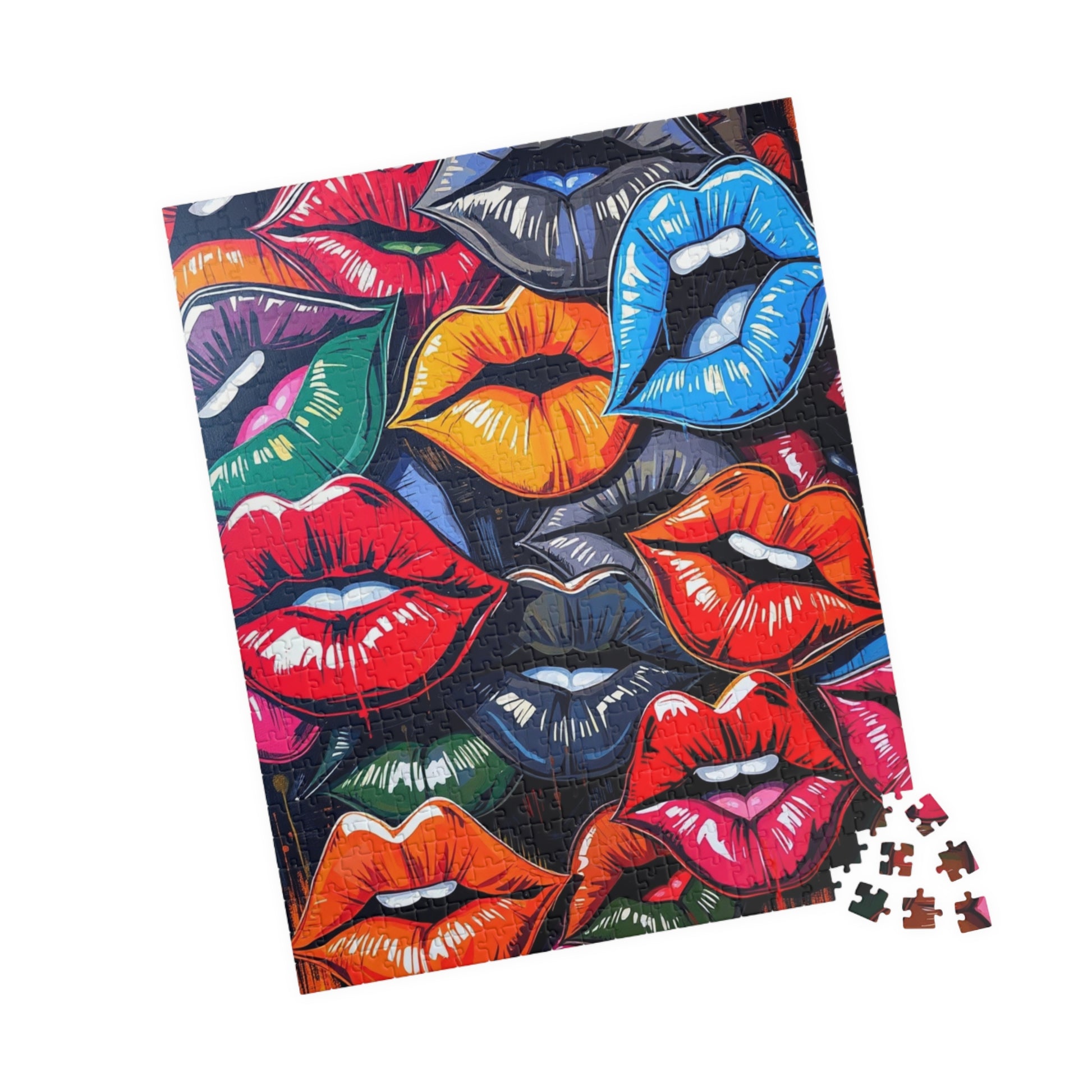 Colorful Lips Jigsaw Puzzle, Lipstick Kisses Collage, Fun Activity, Creative Hobby, Gift for Puzzle Lovers Art Enthusiast, Brain Teaser Game Puzzle The Puzzle Chest