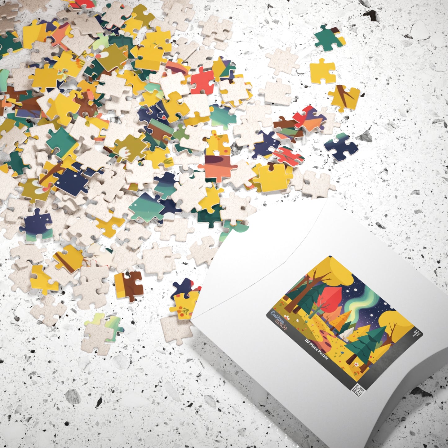 Magical Forest Landscape Jigsaw Puzzle - Abstract Geometric Trees in Bold Bright Colors Puzzle The Puzzle Chest