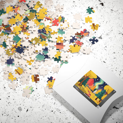 Magical Forest Landscape Jigsaw Puzzle - Abstract Geometric Trees in Bold Bright Colors Puzzle The Puzzle Chest